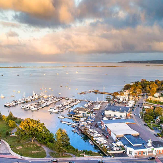 Der Plymouth Harbour in Massachusetts aus der Vogelperspektive